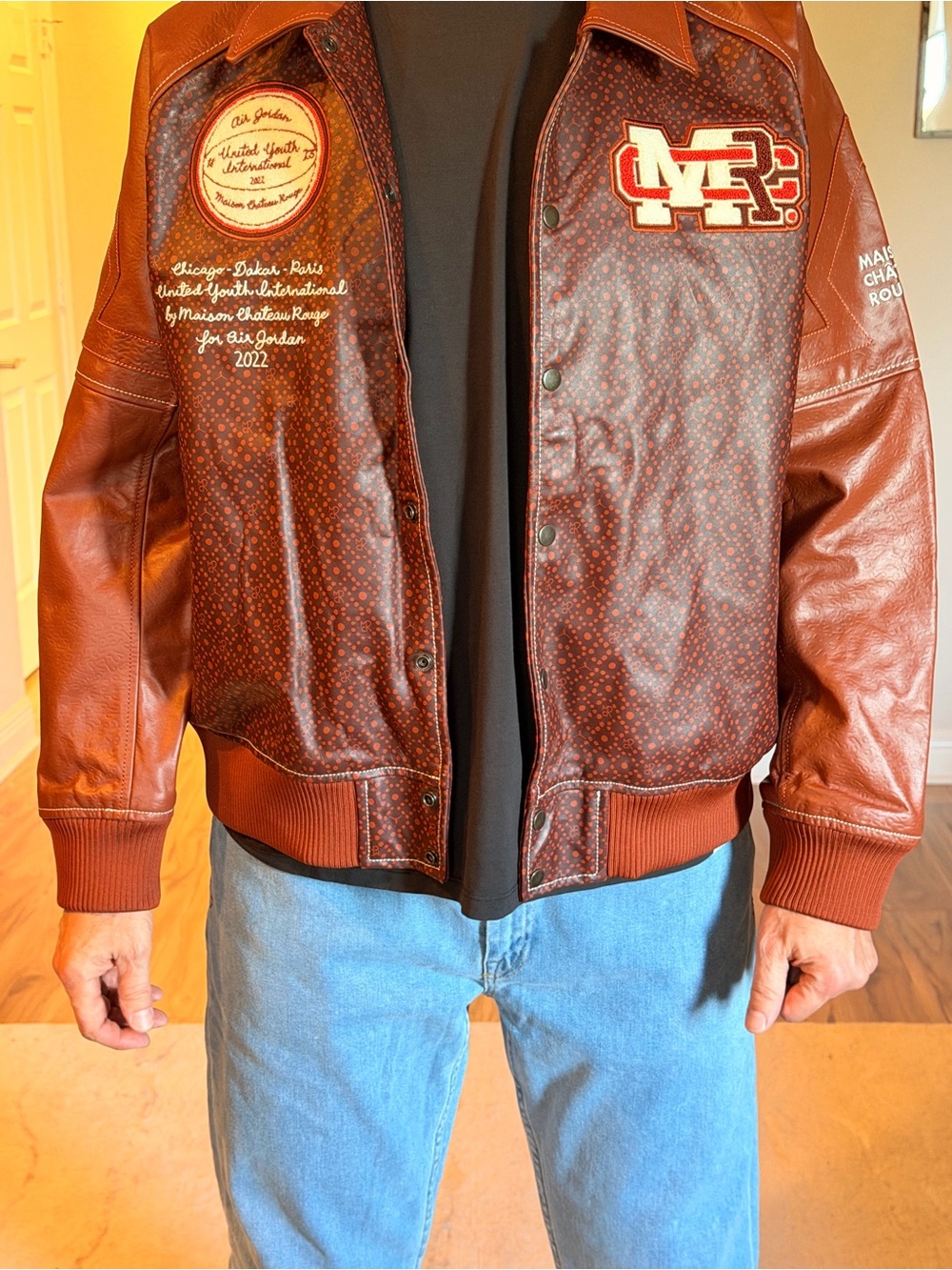 Air Jordan Maison Chateau Rouge Leather Flight Jacket Brown Basalt XL NWT
